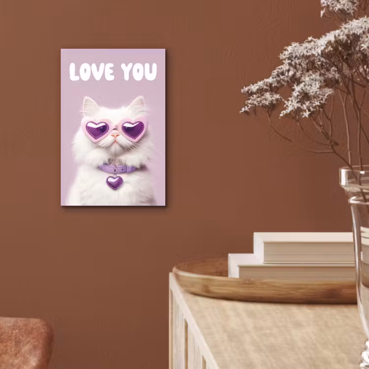 Aluminium schilderij - Kat - Love - Paars - Valentijn — 5