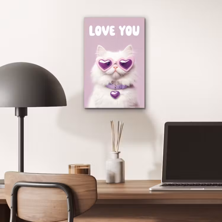 Aluminium schilderij - Kat - Love - Paars - Valentijn — 6
