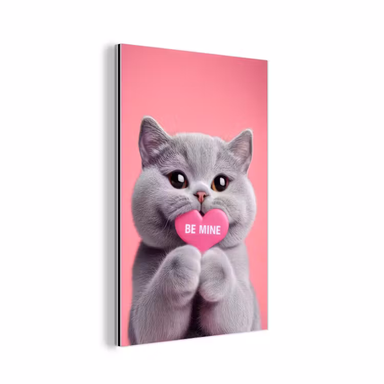 Aluminium schilderij - Kat - Valentijn - Roze - Liefde — 1