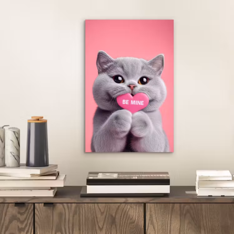 Aluminium schilderij - Kat - Valentijn - Roze - Liefde — 2
