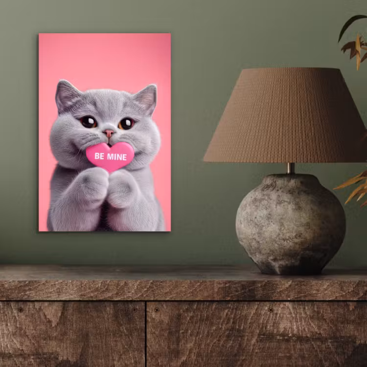 Aluminium schilderij - Kat - Valentijn - Roze - Liefde — 3
