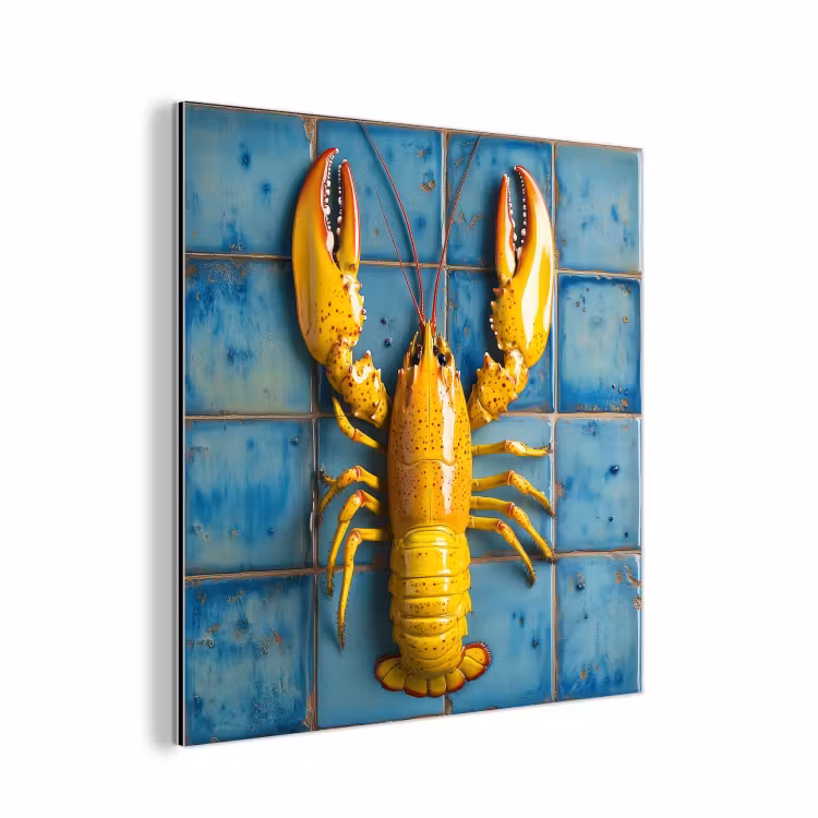 Aluminium schilderij - Kreeft - Geel - Blauw - Tegels — 1