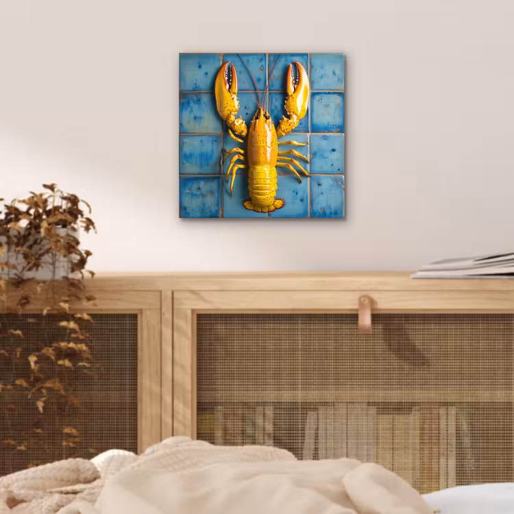 Aluminium schilderij - Kreeft - Geel - Blauw - Tegels — 4