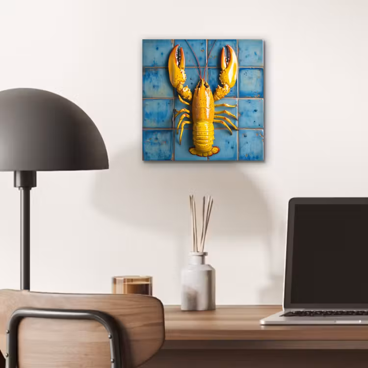 Aluminium schilderij - Kreeft - Geel - Blauw - Tegels — 6