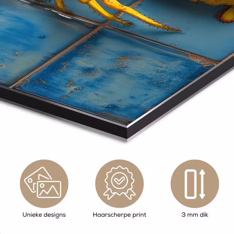 Aluminium schilderij - Kreeft - Geel - Blauw - Tegels — 7