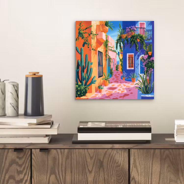 Aluminium schilderij - Geel - Blauw - Oranje - Huis — 2