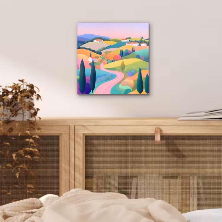 Aluminium schilderij - Landschap - Paars - Pastel - Huizen — 4