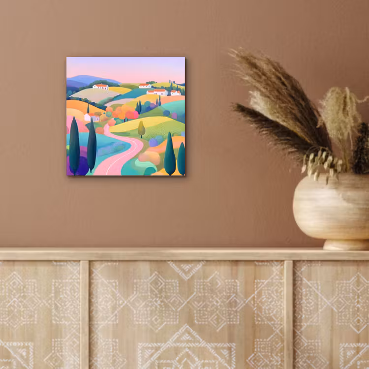 Aluminium schilderij - Landschap - Paars - Pastel - Huizen — 5