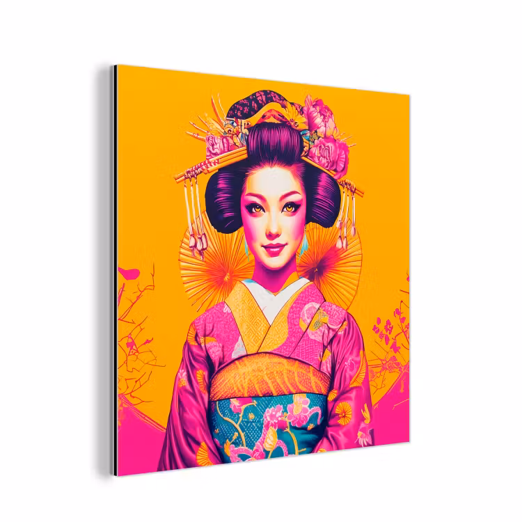 Aluminium schilderij - Bloemen - Vrouw - Kimono - Roze — 1