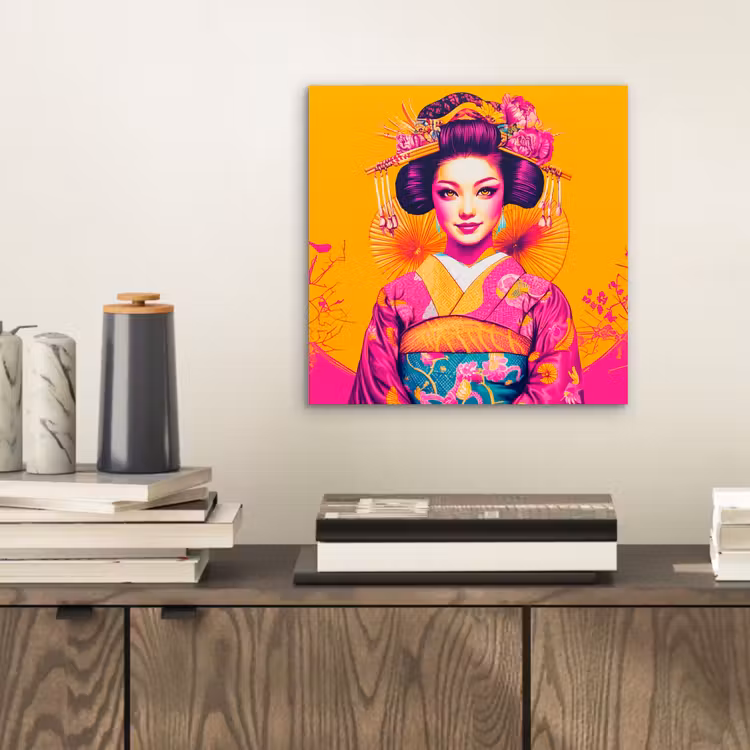 Aluminium schilderij - Bloemen - Vrouw - Kimono - Roze — 2