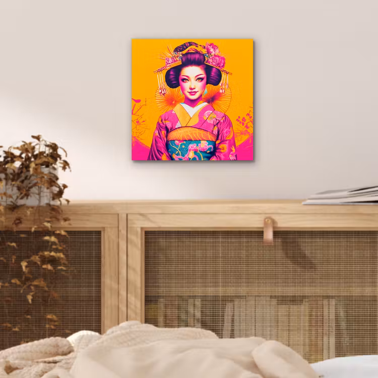 Aluminium schilderij - Bloemen - Vrouw - Kimono - Roze — 4