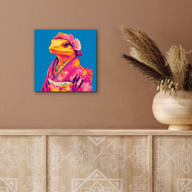 Aluminium schilderij - Bloemenkrans - Hagedis - Kimono - Paars — 5