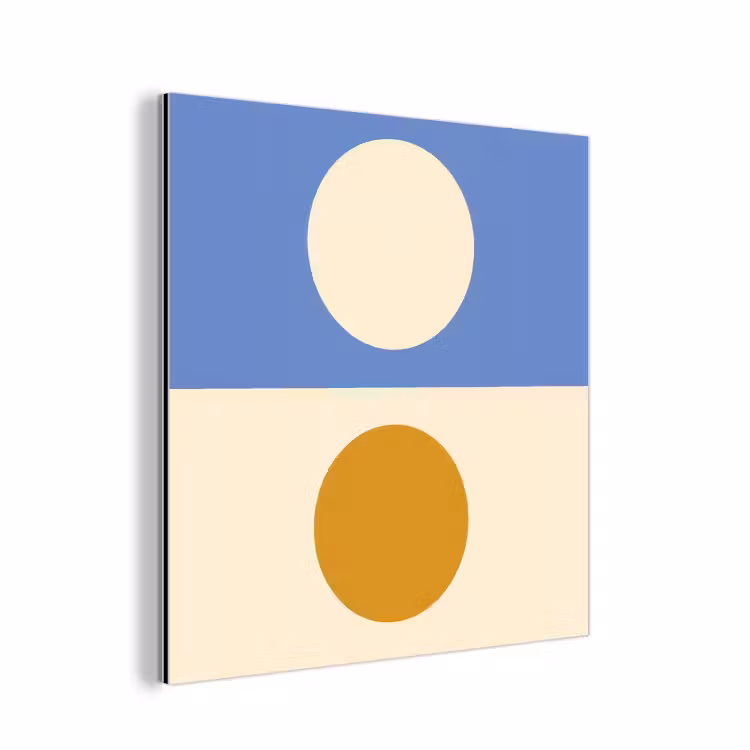 Aluminium schilderij - Cirkels - Symmetrisch - Wit - Blauw- Geel — 1