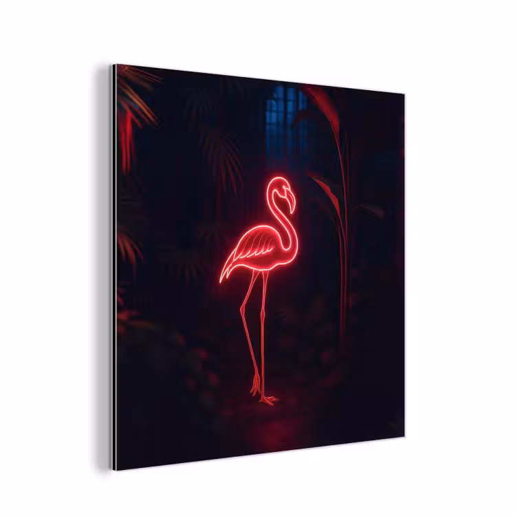 Aluminium schilderij - Flamingo - Roze - Neon - Licht — 1
