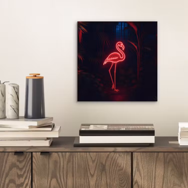 Aluminium schilderij - Flamingo - Roze - Neon - Licht — 2