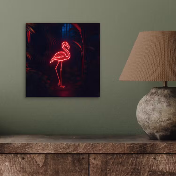 Aluminium schilderij - Flamingo - Roze - Neon - Licht — 3