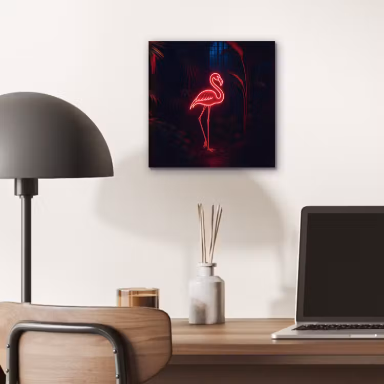 Aluminium schilderij - Flamingo - Roze - Neon - Licht — 6