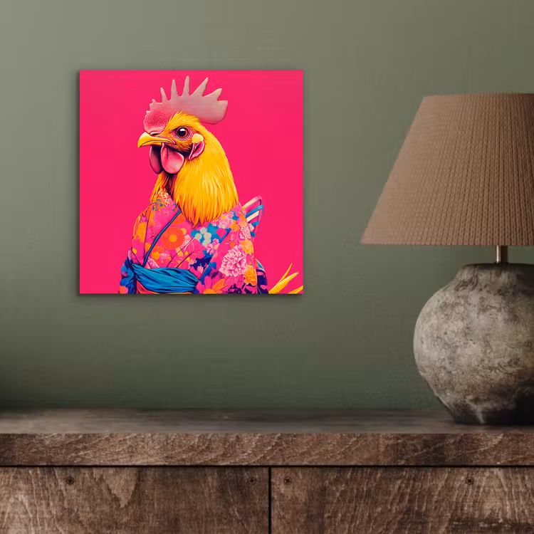 Aluminium schilderij - Haan - Kleurrijk - Kimono - Roze — 3