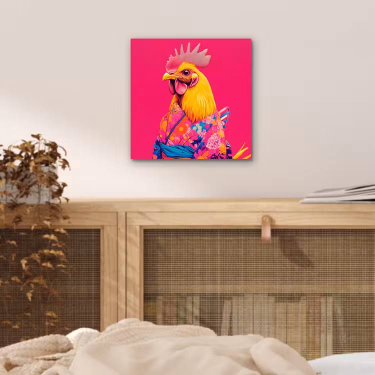 Aluminium schilderij - Haan - Kleurrijk - Kimono - Roze — 4
