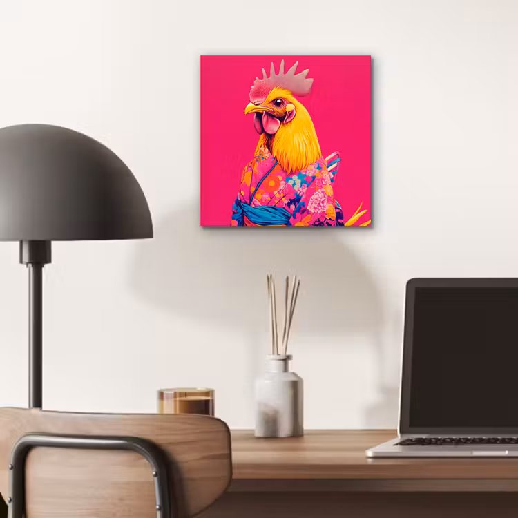 Aluminium schilderij - Haan - Kleurrijk - Kimono - Roze — 6