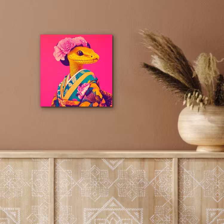 Aluminium schilderij - Hagedis - Bloemen - Roze - Kimono — 5