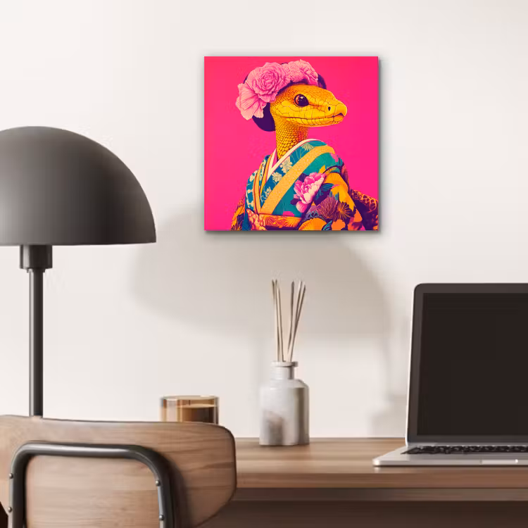Aluminium schilderij - Hagedis - Bloemen - Roze - Kimono — 6