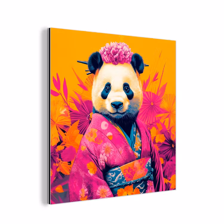 Aluminium schilderij - Kimono - Roze - Panda - Bloemenkroon — 1