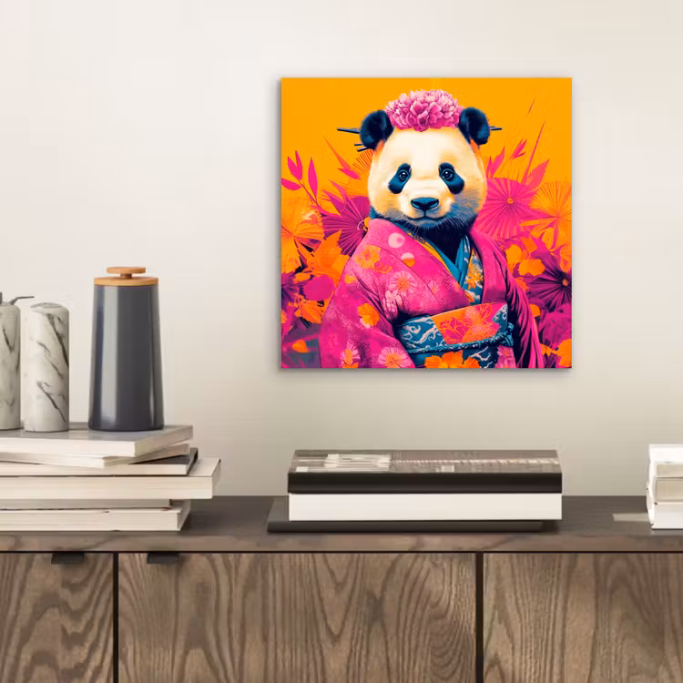 Aluminium schilderij - Kimono - Roze - Panda - Bloemenkroon — 2