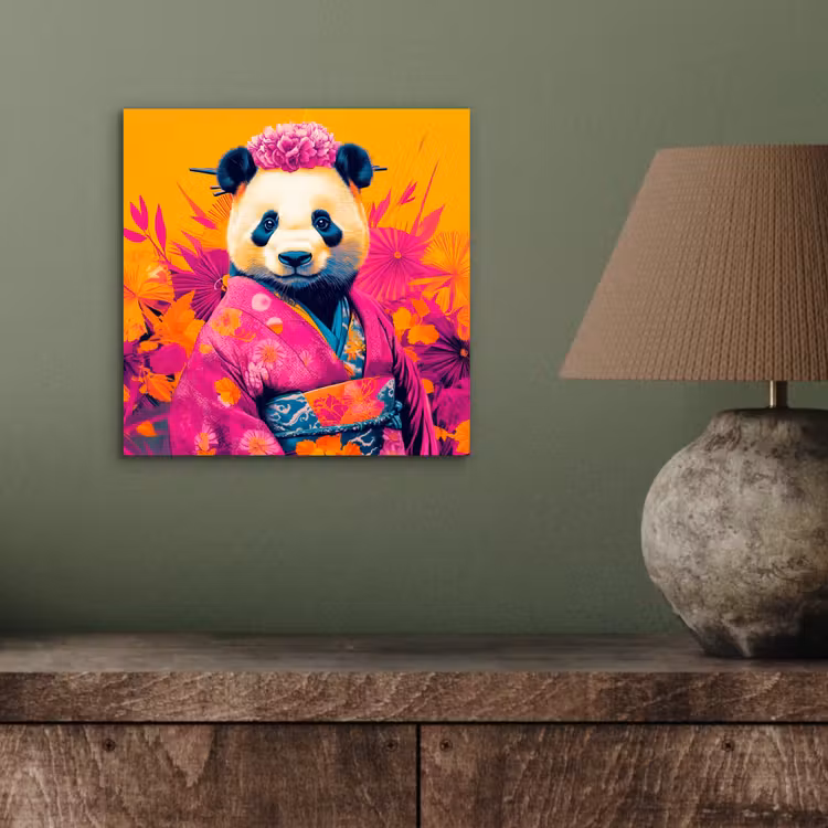 Aluminium schilderij - Kimono - Roze - Panda - Bloemenkroon — 3