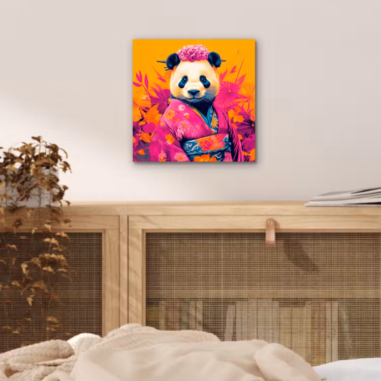 Aluminium schilderij - Kimono - Roze - Panda - Bloemenkroon — 4