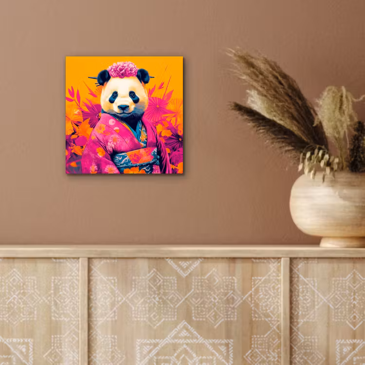 Aluminium schilderij - Kimono - Roze - Panda - Bloemenkroon — 5