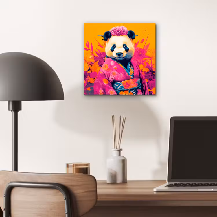 Aluminium schilderij - Kimono - Roze - Panda - Bloemenkroon — 6