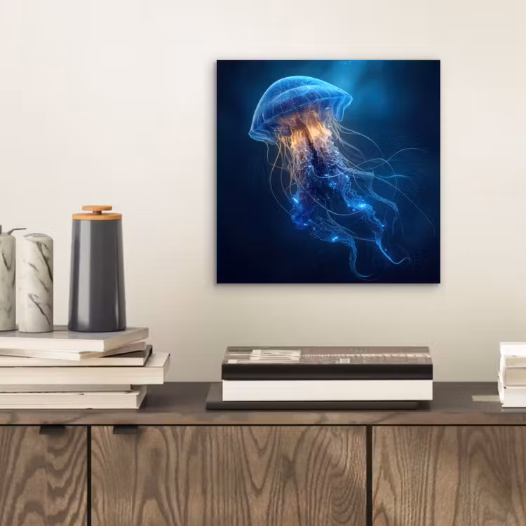 Aluminium schilderij - Kwal - Lichtgevend - Tentakels - Blauw — 2