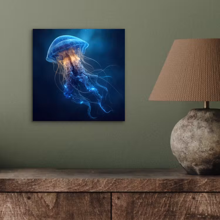 Aluminium schilderij - Kwal - Lichtgevend - Tentakels - Blauw — 3