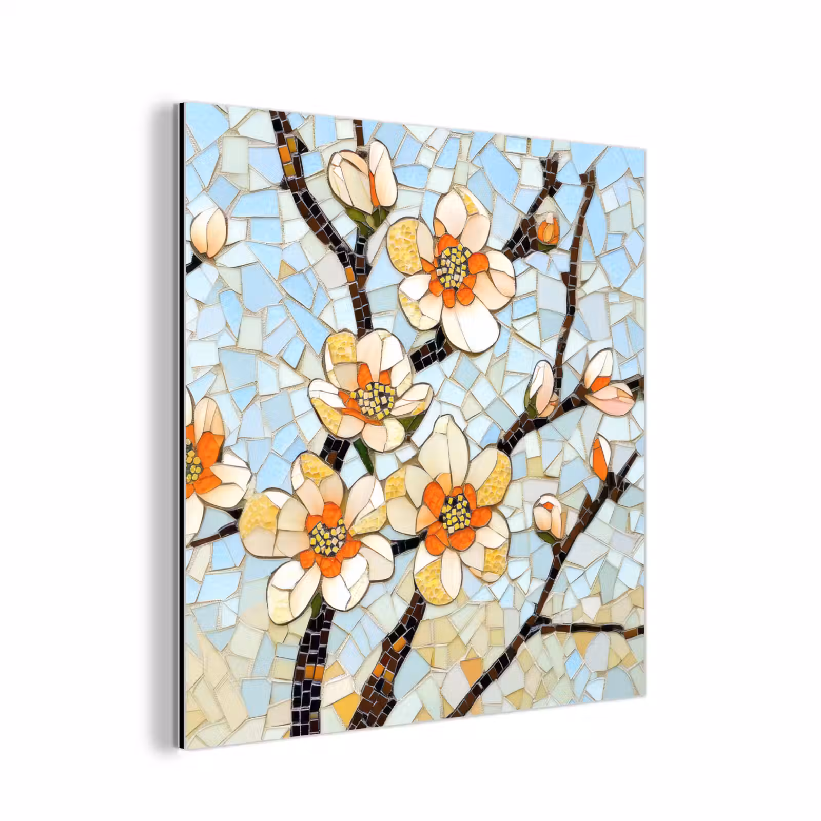 Aluminium schilderij - Bloesems - Wit - Mozaïek - Tak — 1