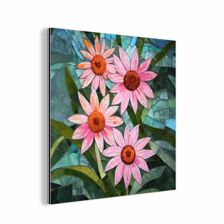 Aluminium schilderij - Bloemen - Roze - Glasmozaïek — 1
