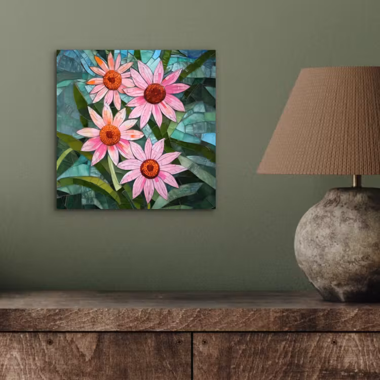 Aluminium schilderij - Bloemen - Roze - Glasmozaïek — 3