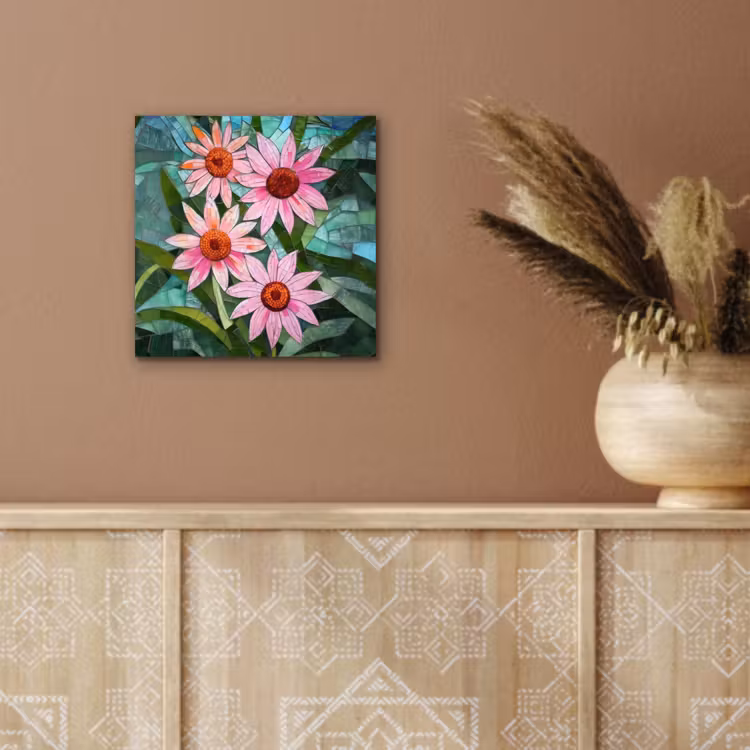 Aluminium schilderij - Bloemen - Roze - Glasmozaïek — 5