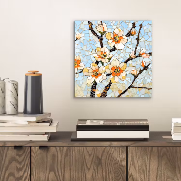 Aluminium schilderij - Bloesems - Wit - Mozaïek - Tak — 2