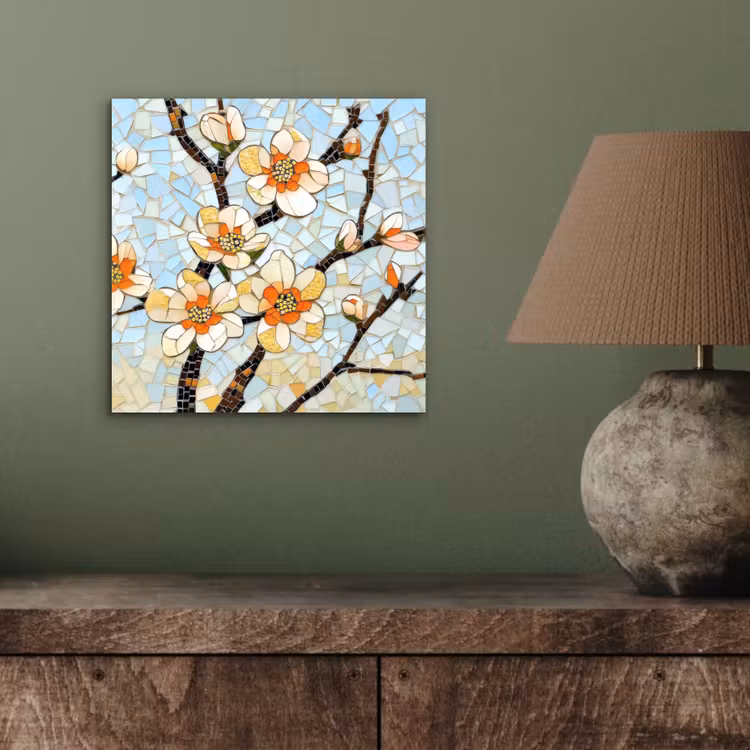 Aluminium schilderij - Bloesems - Wit - Mozaïek - Tak — 3