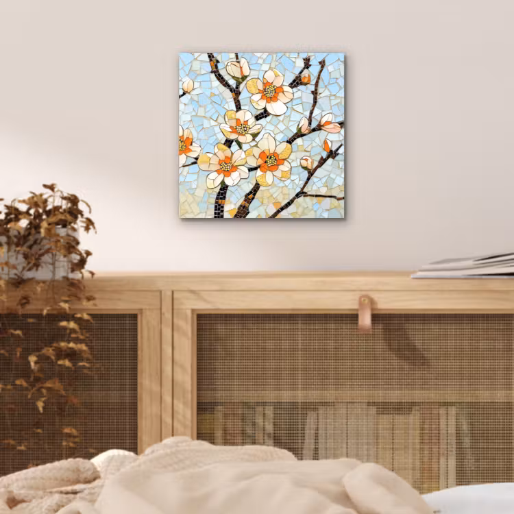 Aluminium schilderij - Bloesems - Wit - Mozaïek - Tak — 4