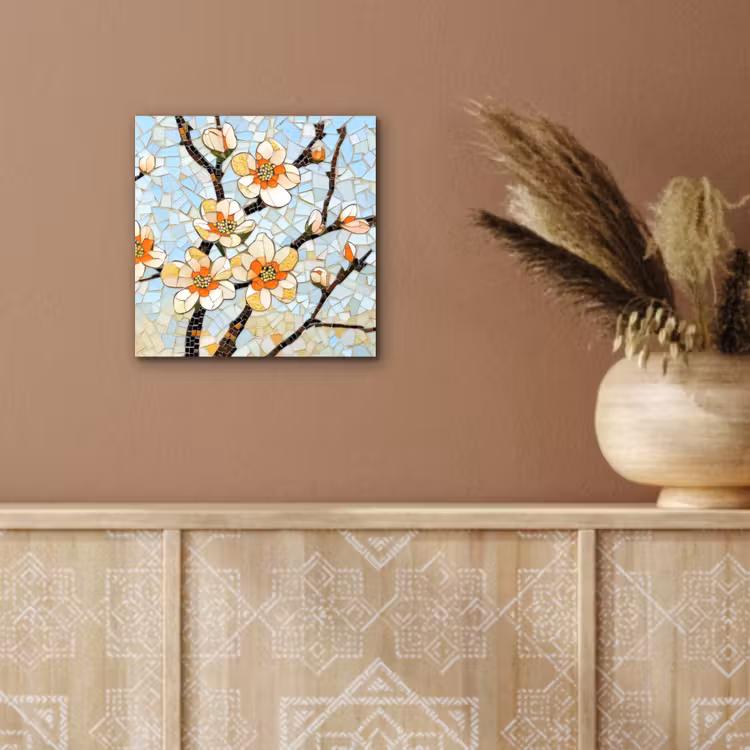 Aluminium schilderij - Bloesems - Wit - Mozaïek - Tak — 5