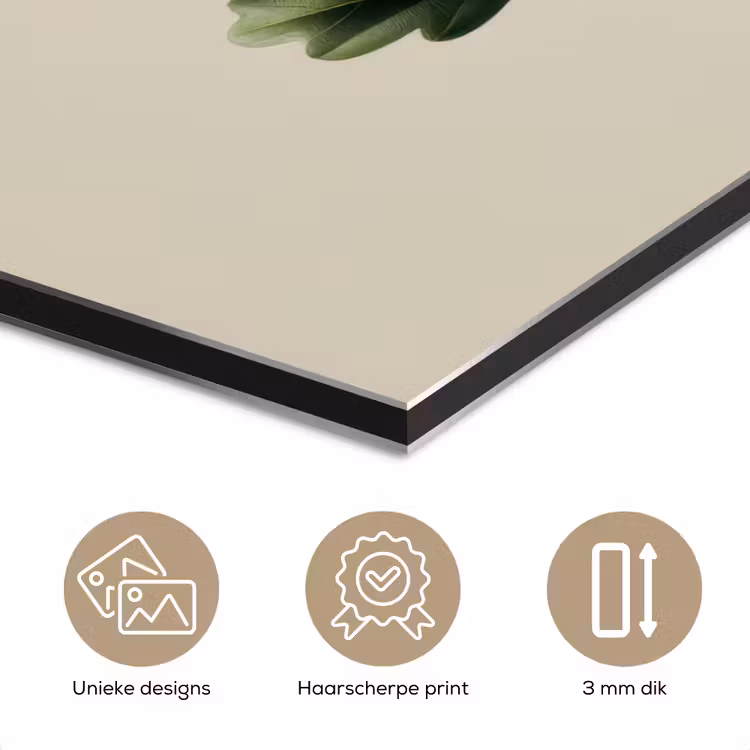 Aluminium schilderij - Eikenbladeren - Beige - Groen - Golvende randen — 7