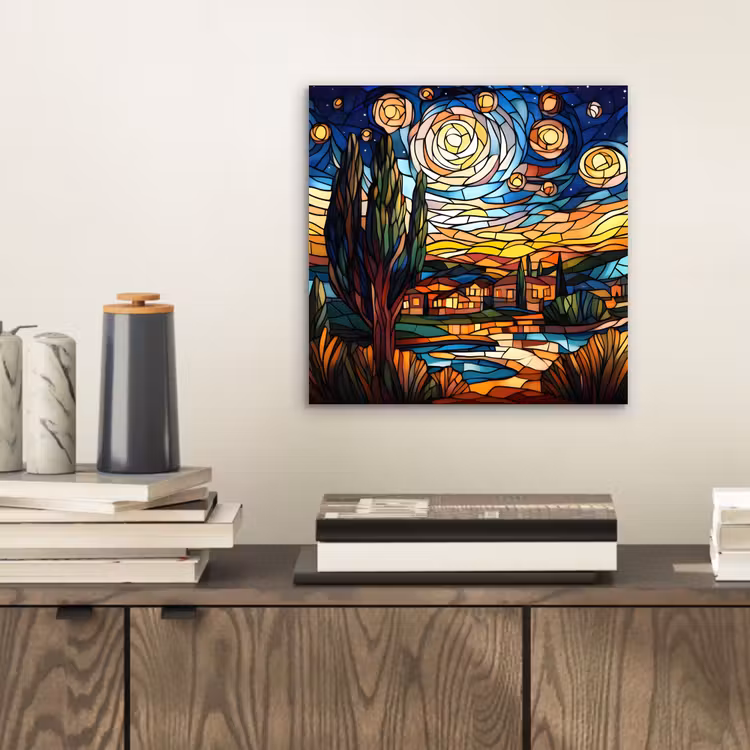 Aluminium schilderij - Hemel - Sterren - Mozaïek - Huizen — 2