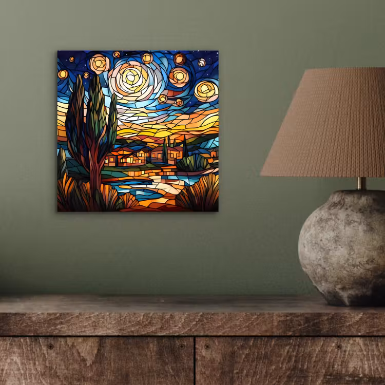 Aluminium schilderij - Hemel - Sterren - Mozaïek - Huizen — 3