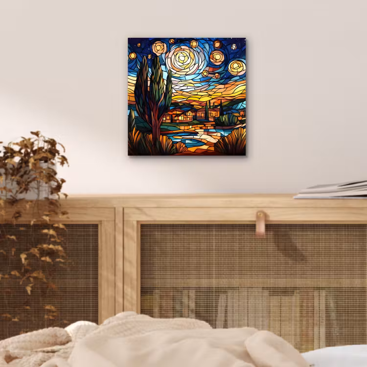 Aluminium schilderij - Hemel - Sterren - Mozaïek - Huizen — 4