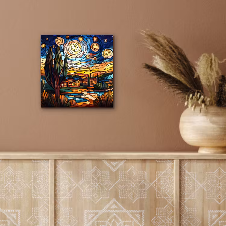 Aluminium schilderij - Hemel - Sterren - Mozaïek - Huizen — 5