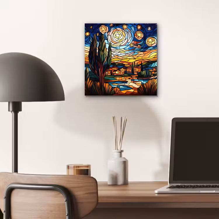 Aluminium schilderij - Hemel - Sterren - Mozaïek - Huizen — 6