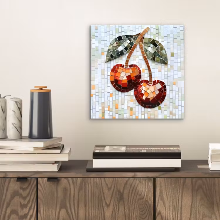Aluminium schilderij - Kersen - Rood - Mozaïek - Blaadjes — 2