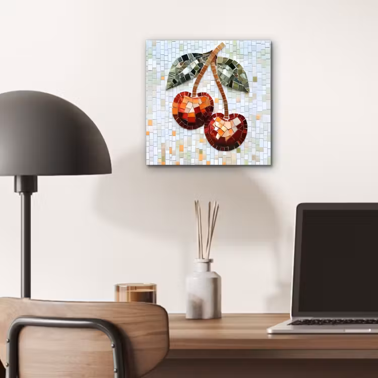 Aluminium schilderij - Kersen - Rood - Mozaïek - Blaadjes — 6